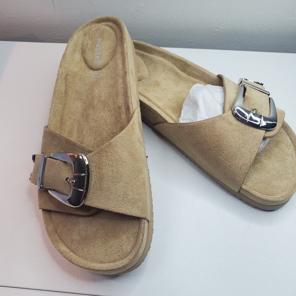 Madden Girl Brookk Western Buckle Slide Sandals Tan Blush Women 7.5 NEW